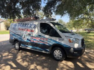 Barker's Cooling Heating and Plumbing service truck College Station Graham Road location